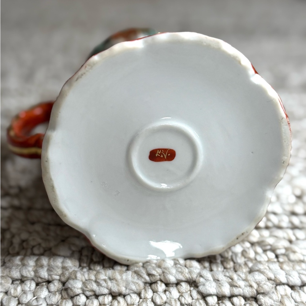 Vintage Asian-Inspired Ceramic Pitcher with Red Accents - Picture 6 of 6